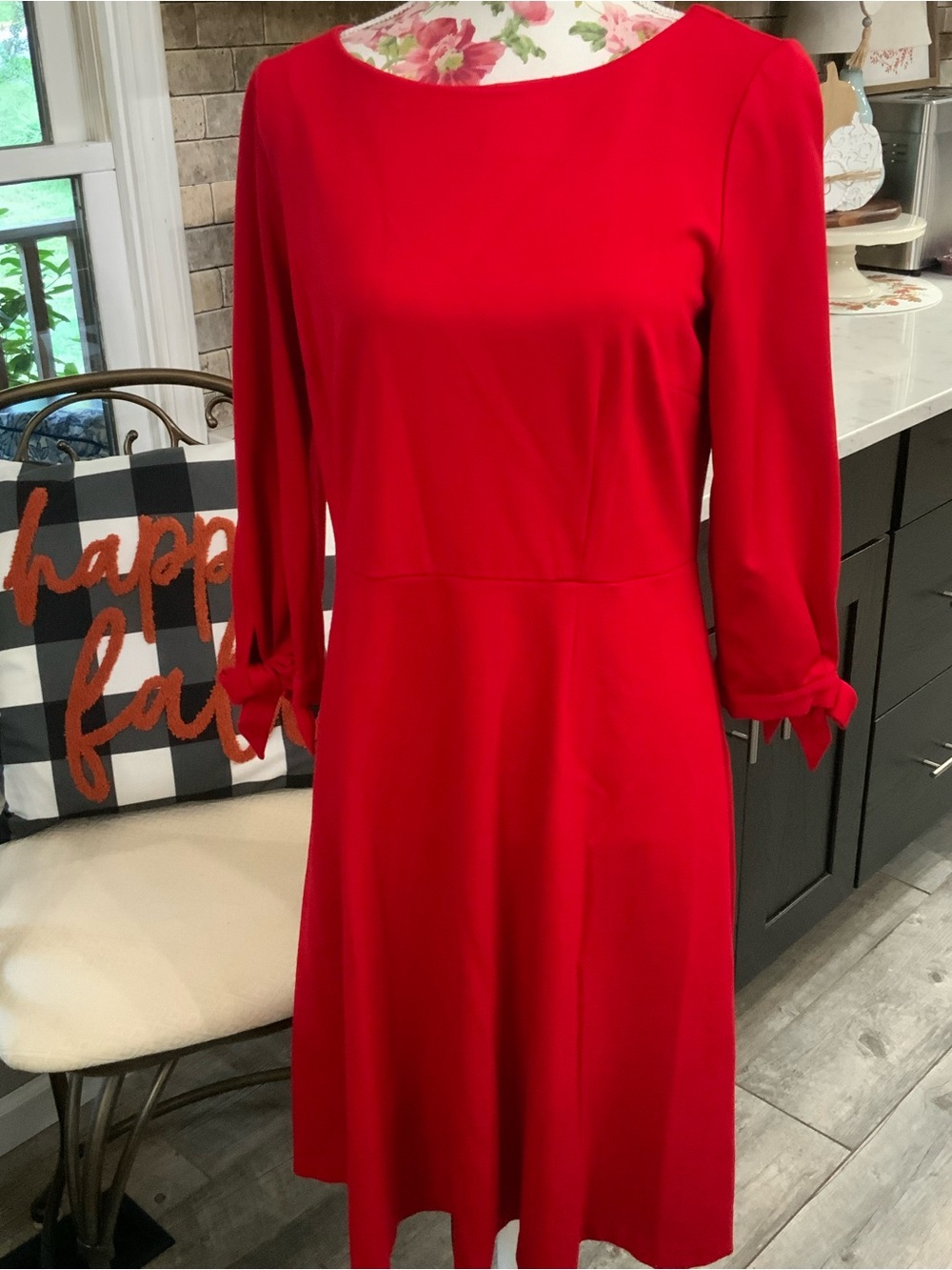 Talbots Dress Women’s 8 Red Ponte Stretch Knit A-Line Holiday Work To Casual New